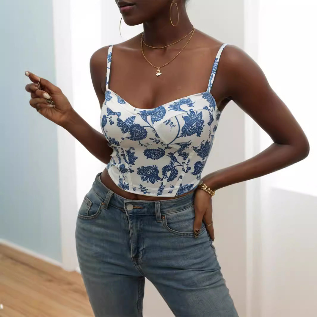 Top court à motifs floraux pour femmes R&B