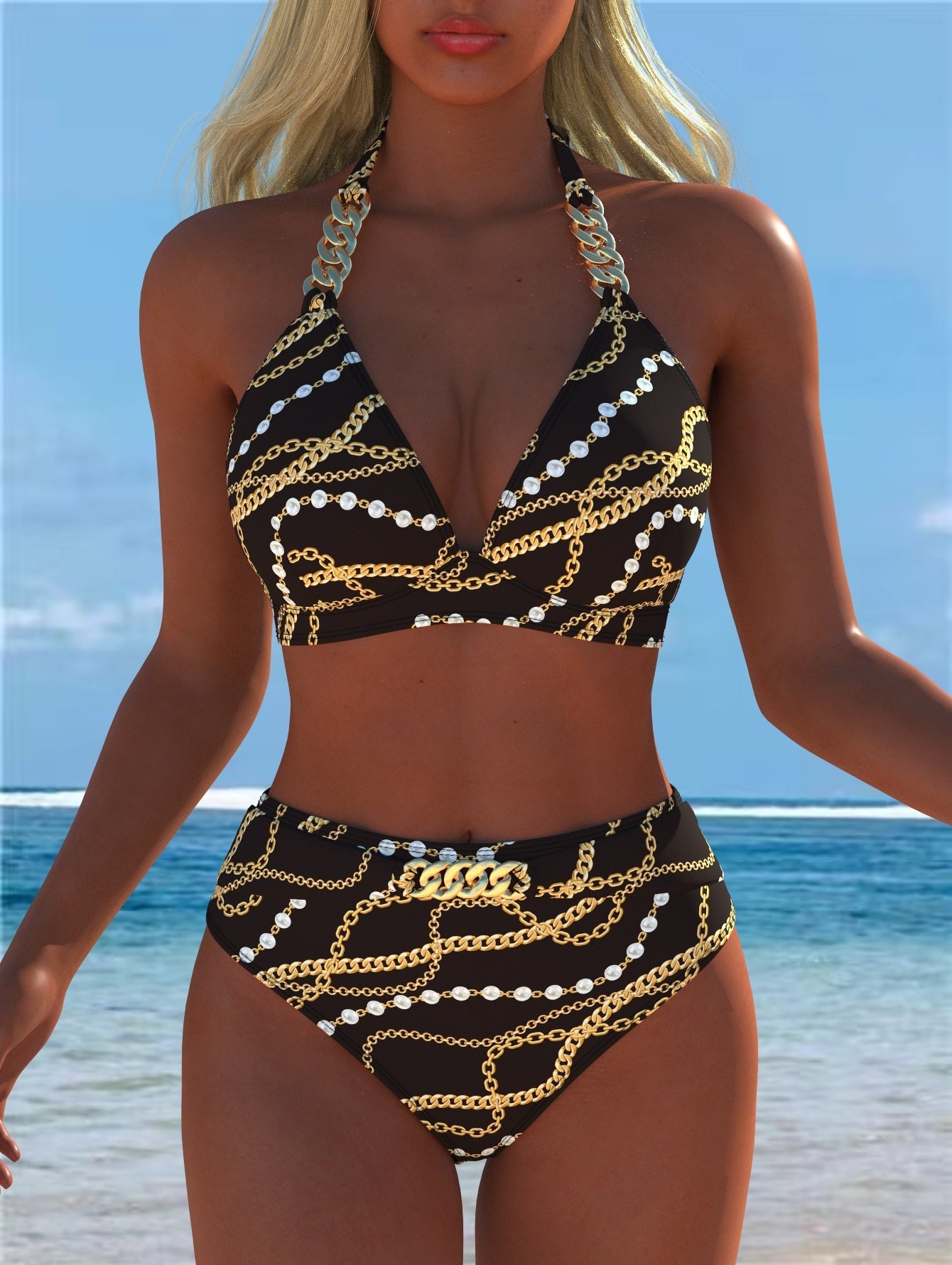 Bikini pour femmes avec motif marbré luxueux et détails raffinés R&B
