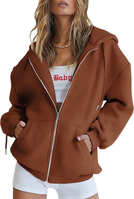 Veste à capuche surdimensionnée pour femmes avec fermeture éclair intégrale et poches kangourou Echo Archiv