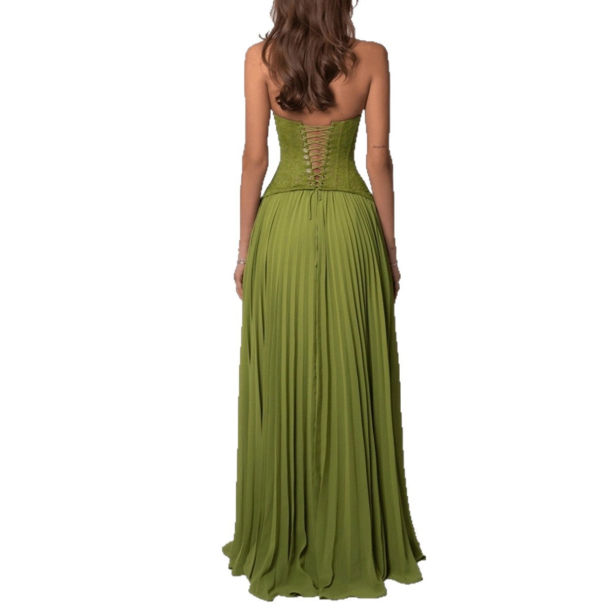 Robe corset à col halter pour femmes avec corsage en dentelle et jupe plissée fluide R&B