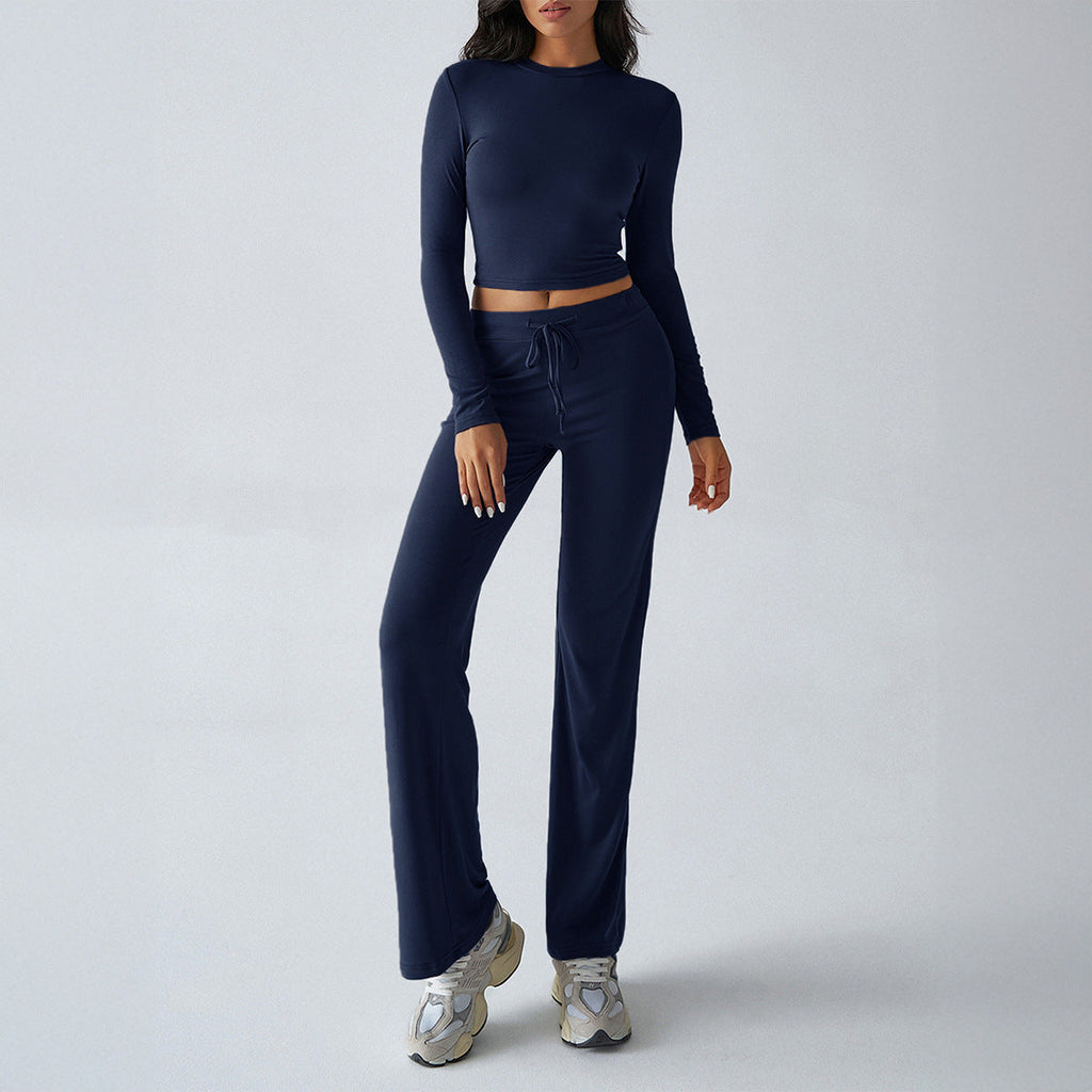 Ensemble de deux pièces pour femmes : top court à manches longues cintré et pantalon lounge ample en jersey stretch Echo Archiv