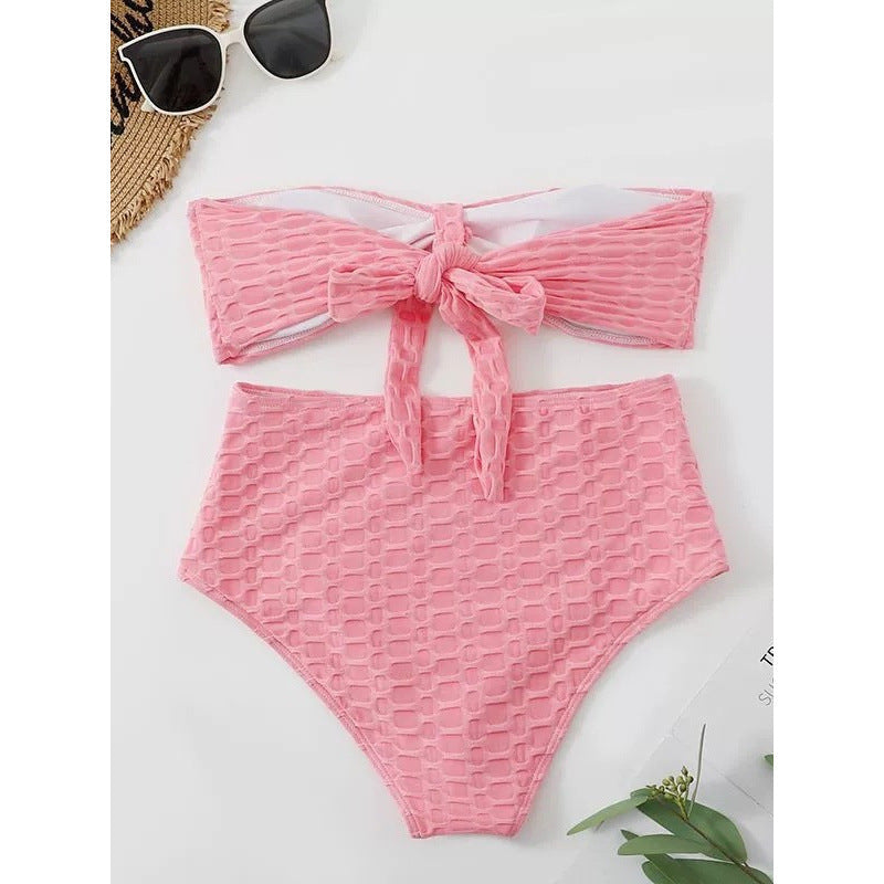 Bikini Femme Taille Haute avec Détail de Nœud Stylé R&B