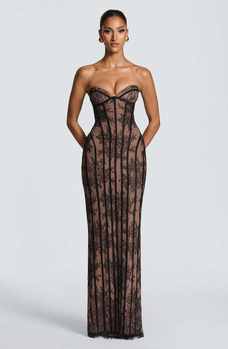 Robe en dentelle ajustée pour femmes avec design sans épaules et taille élégante Heidi-Mode