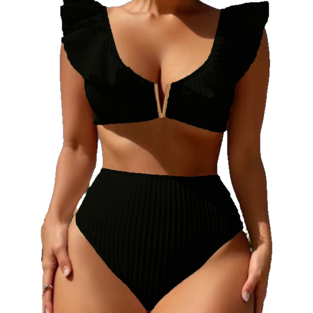 Bikini taille haute pour femmes avec des détails de volants ludiques R&B