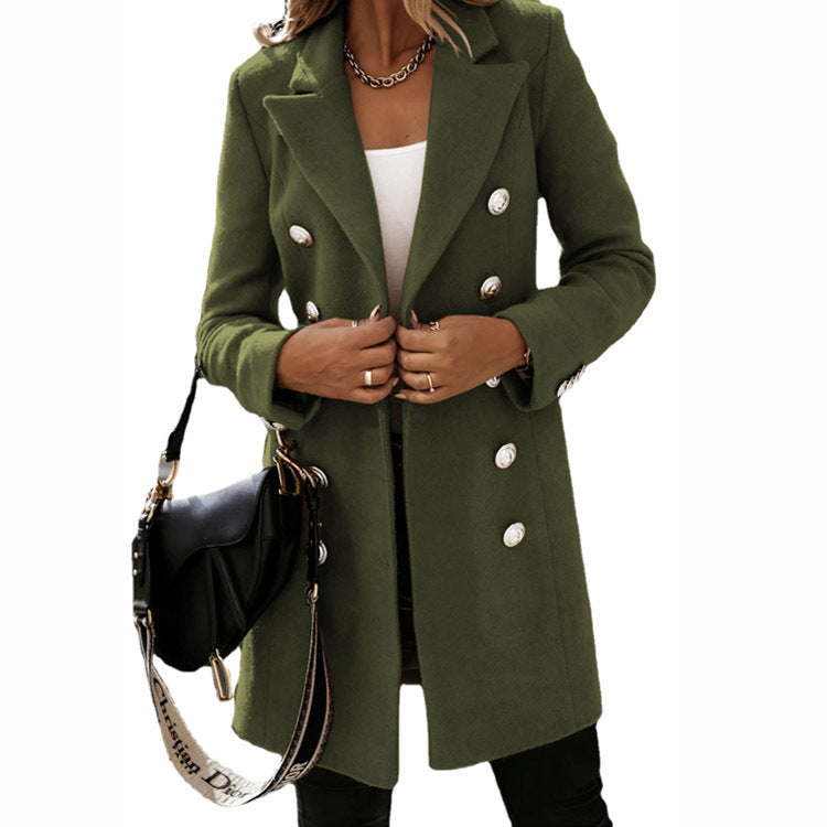 Manteau mixte en laine à double boutonnage cintré pour femmes avec col à revers et boutons décoratifs Echo Archiv