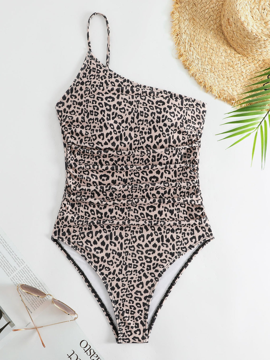 Maillot de bain femme à une épaule avec un imprimé animal stylé et des fronces féminines R&B