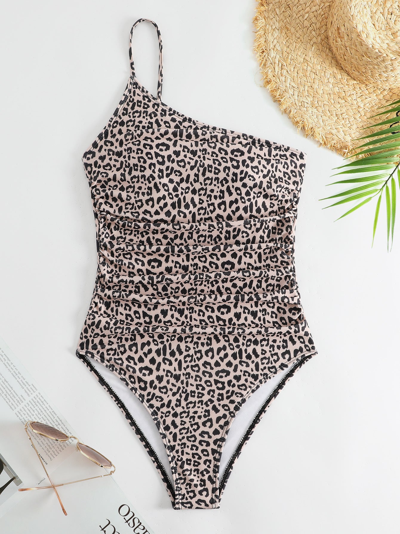 Maillot de bain femme à une épaule avec un imprimé animal stylé et des fronces féminines R&B