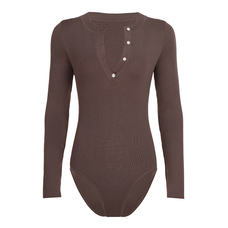 Body à manches longues pour femmes avec patte de boutonnage et texture côtelée R&B
