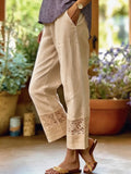 Pantalon léger en lin pour femmes avec accents en dentelle R&B