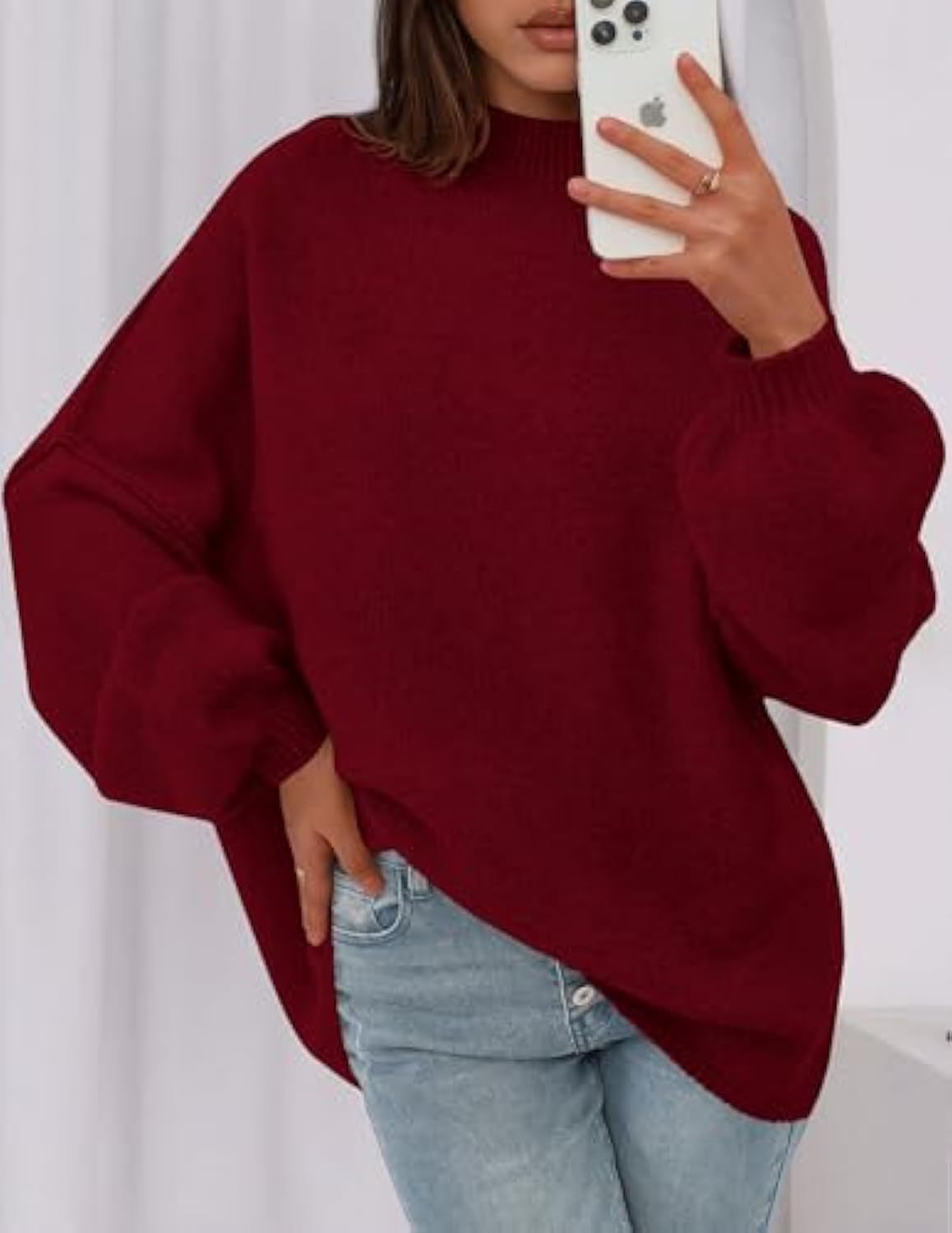 Pull en maille oversize pour femmes avec col montant et manches ballon