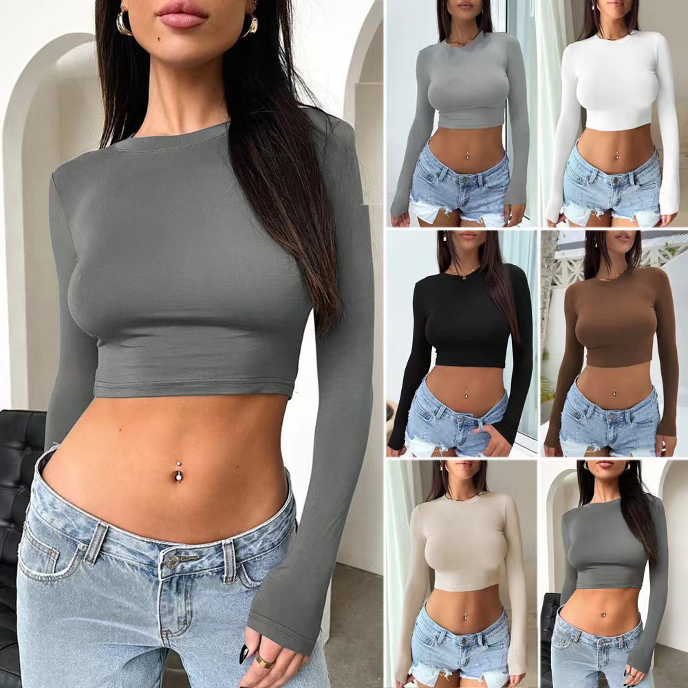 T-shirt à manches longues cropped stretch ajusté pour femmes Echoarchiv
