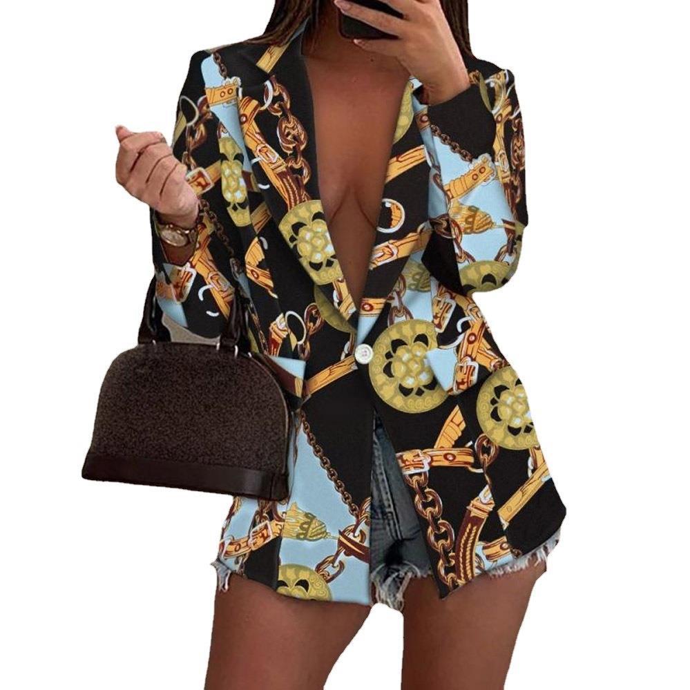Blazer long à motifs pour femmes avec fermeture à un bouton et imprimé foulard Echoarchiv
