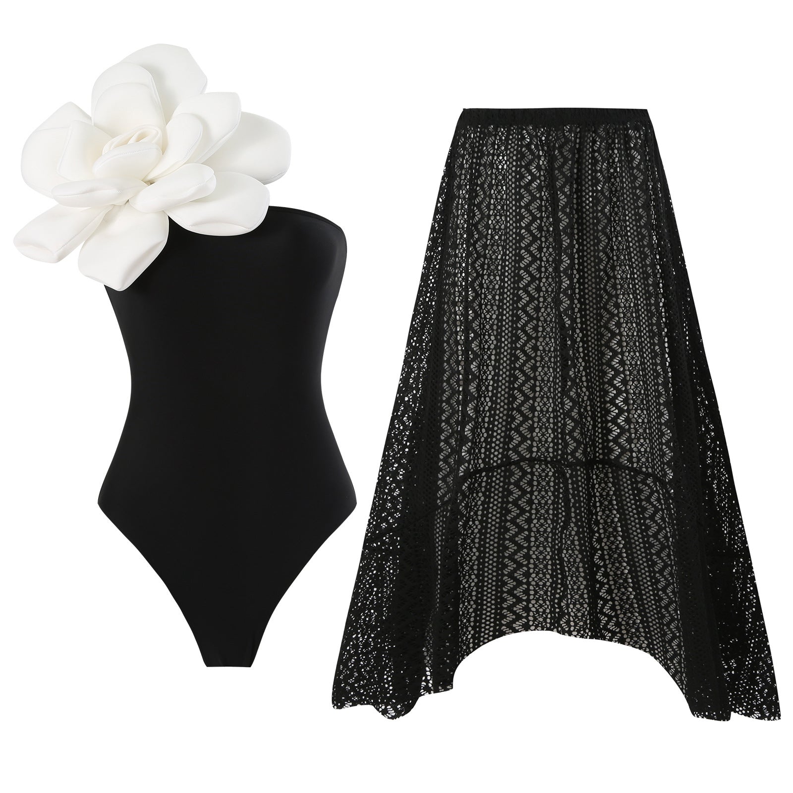 Maillot de bain élégant pour femmes avec détail floral et tunique de plage transparente Echo Archiv