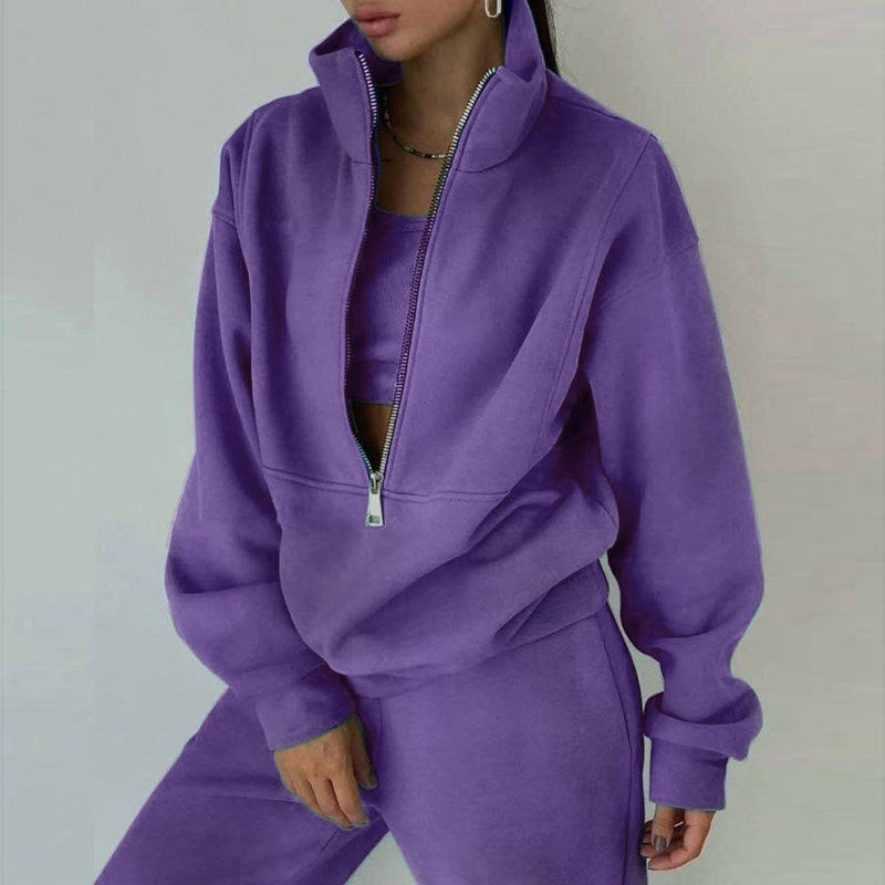Ensemble de sweat-shirt à demi-zip et pantalon de jogging pour femmes avec col montant, coupe oversize et doux French-Terry Echo Archiv