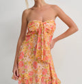 Robe sans bretelles en chiffon avec nœud frontal et ourlet volanté R&B