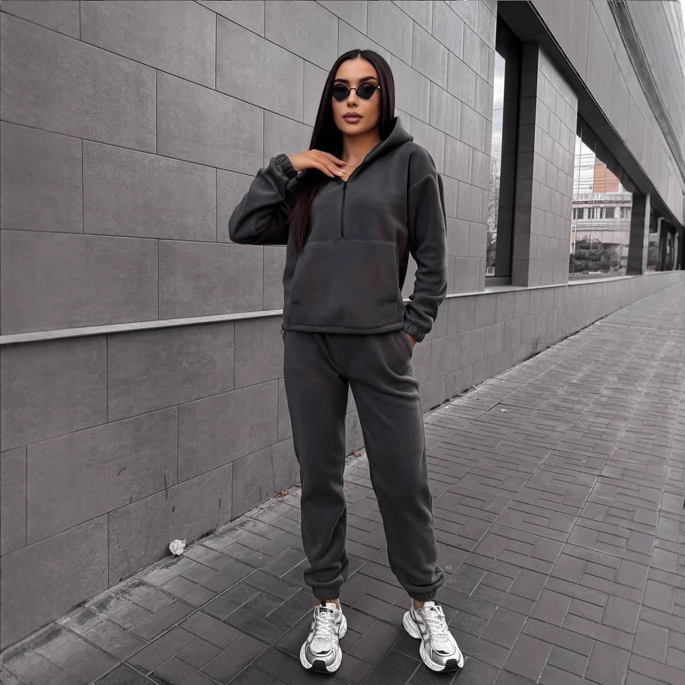 Ensemble de sport en polaire pour femmes avec sweat à capuche zippé mi-haut et pantalon de jogging décontracté Echo Archive