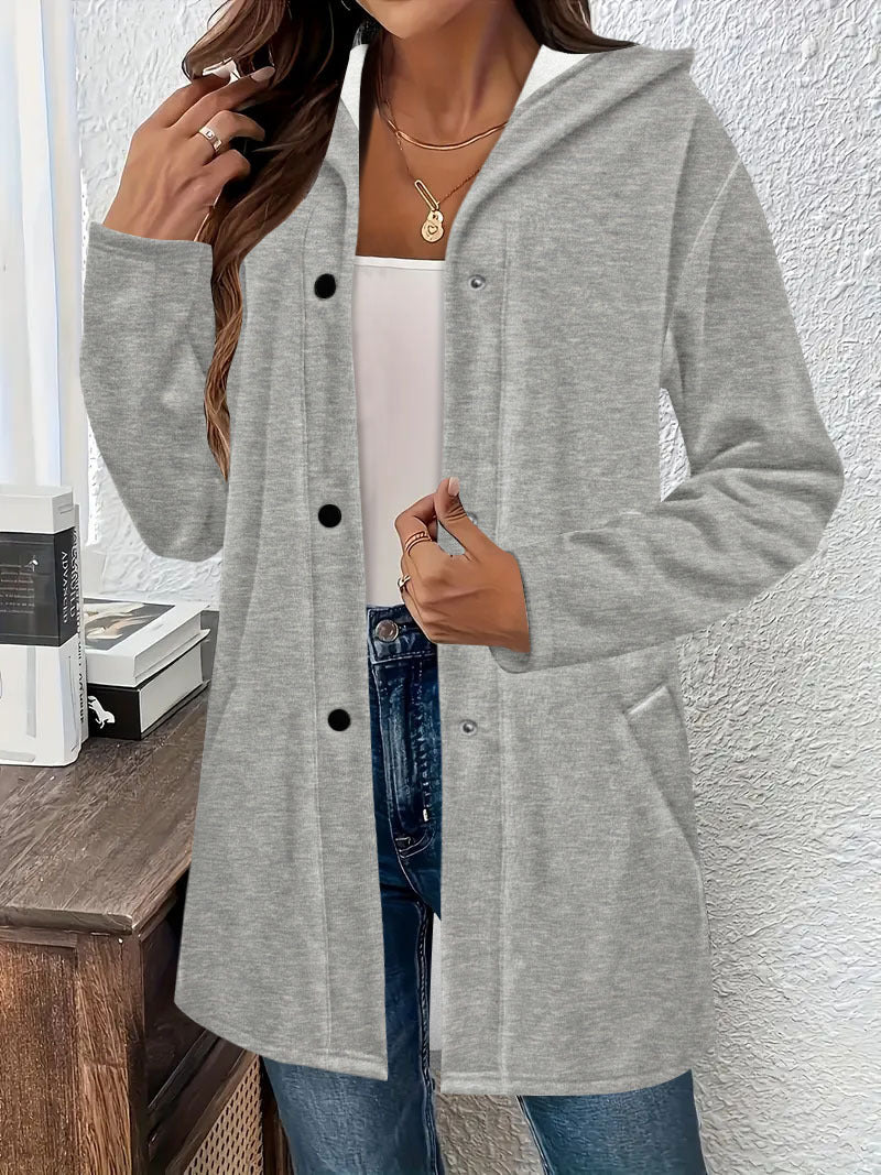 Manteau long à capuche pour femmes en sweat doux avec fermeture à boutons-pression et poches latérales Echoarchiv
