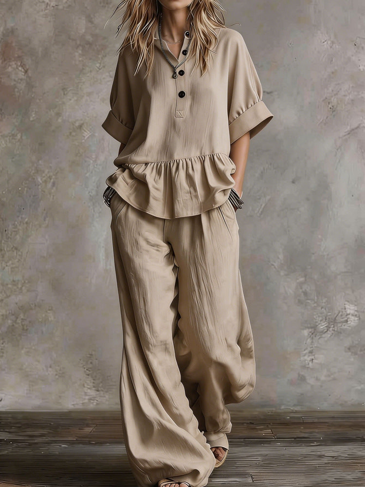 Costume Pantalon Oversize Décontracté pour Femmes avec Haut Croisé R&B