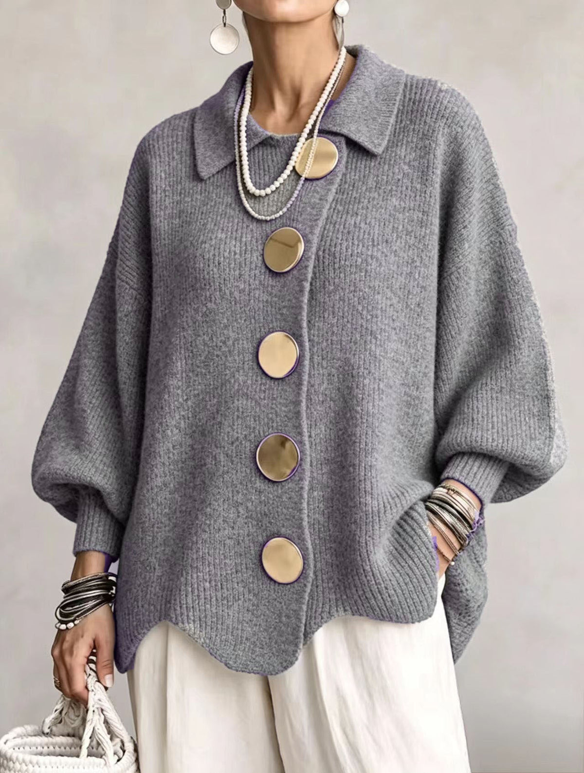 Cardigan à manches longues pour femmes avec boutons