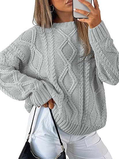 Pull oversize à motif torsadé pour femmes en tricot épais Echo Archiv