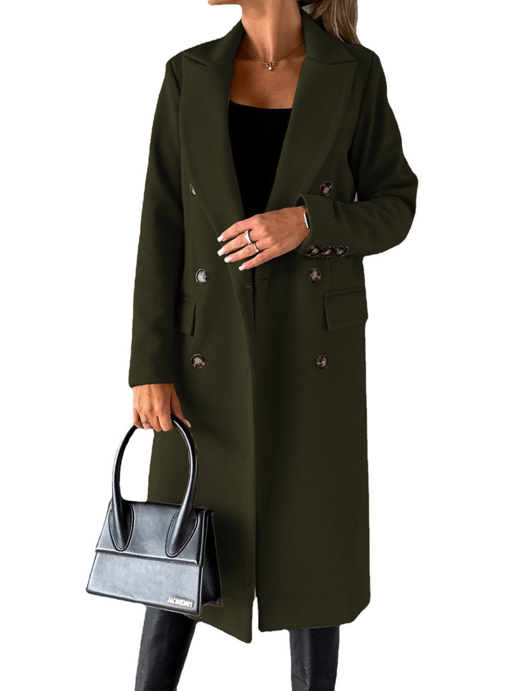 Manteau long pour femmes à double boutonnage classique avec col à revers et poches plaquées Echo Archiv