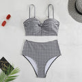 Bikini à taille haute à carreaux pour femmes avec haut rembourré R&B
