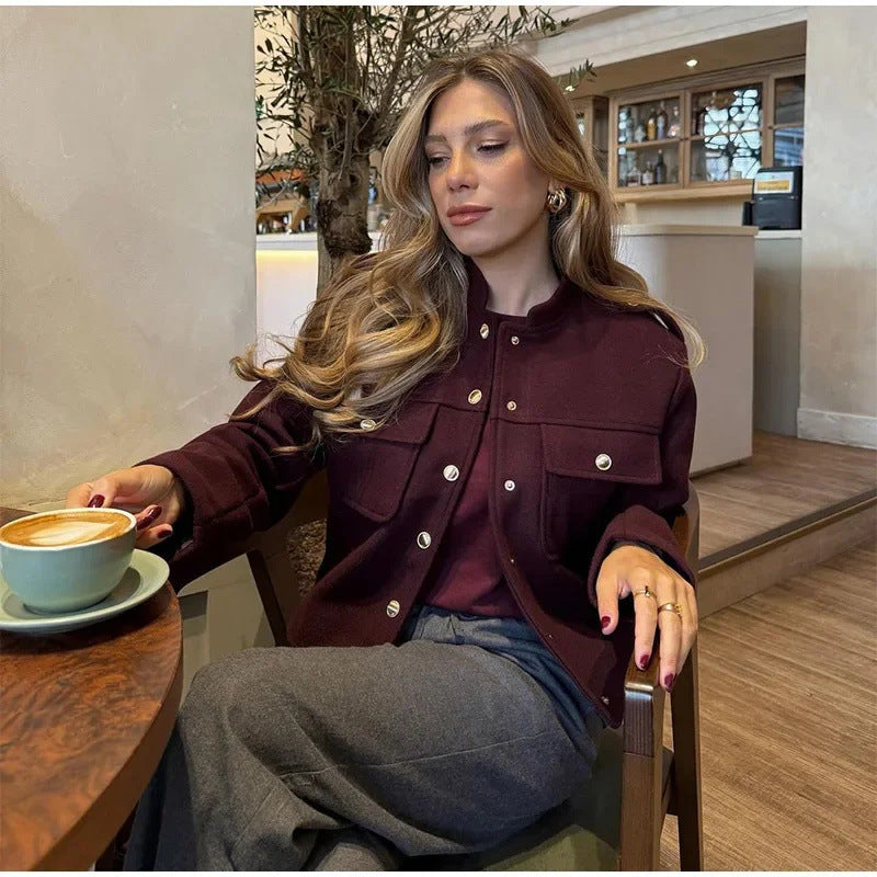 Veste Cropped Femme à la Mode avec Poches