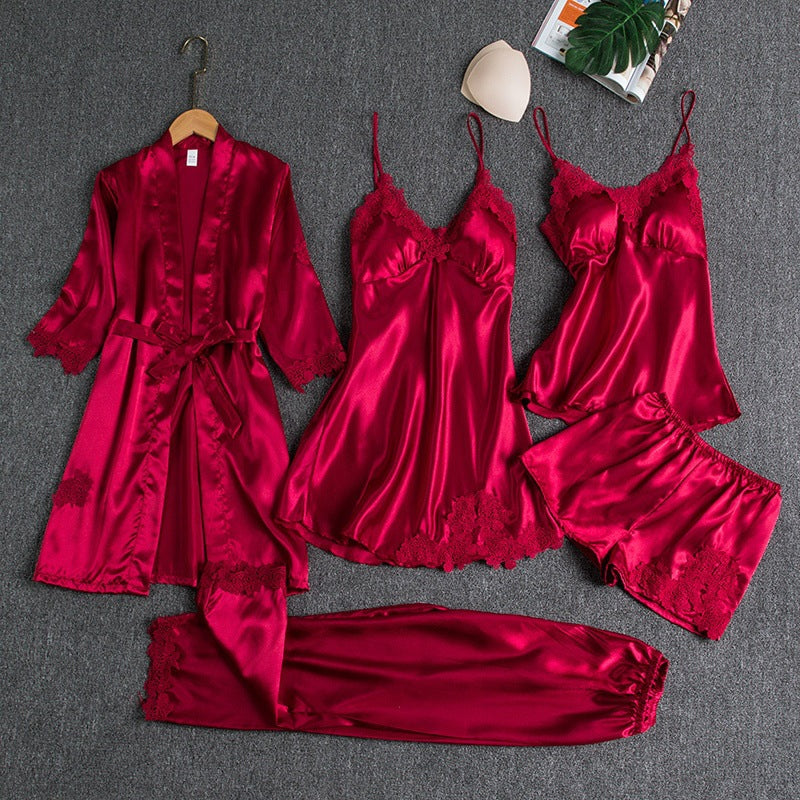 Ensemble de Pyjamas pour Femmes 5 Pièces avec Dentelle et Robe de Chambre