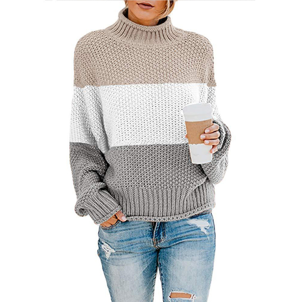 Pull à col roulé en grosse maille pour femmes avec coupe oversize et motif rayé bloc Echo Archiv
