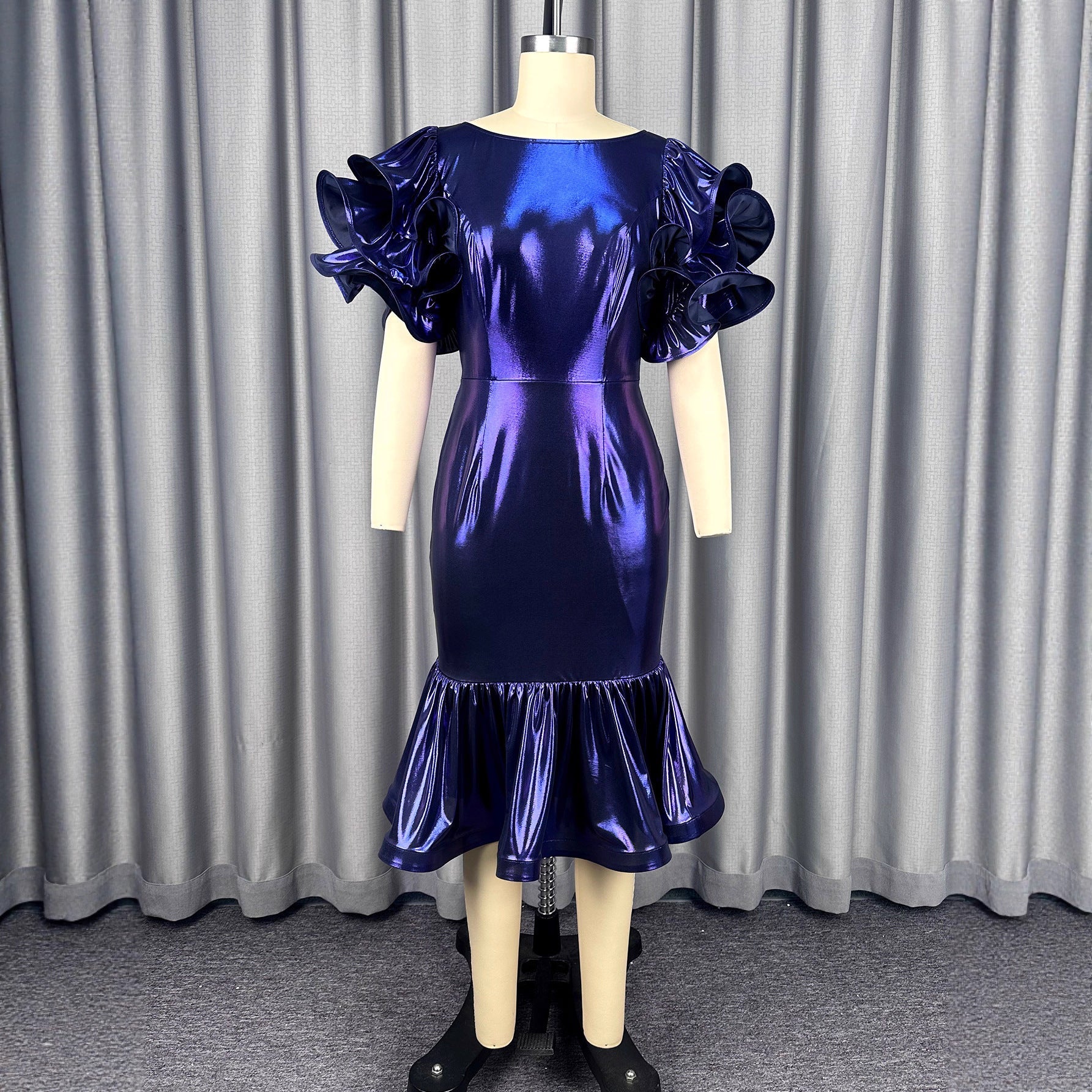 Robe de soirée glamour pour femmes avec épaules volumineuses en volants R&B
