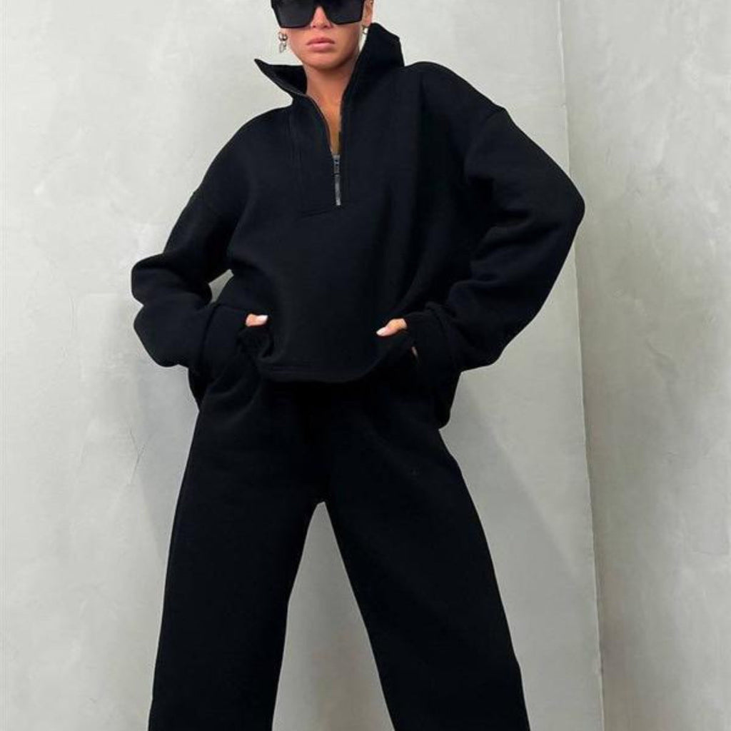 Ensemble de lounge oversize à demi-zip pour femmes en French-Terry lourd avec col montant