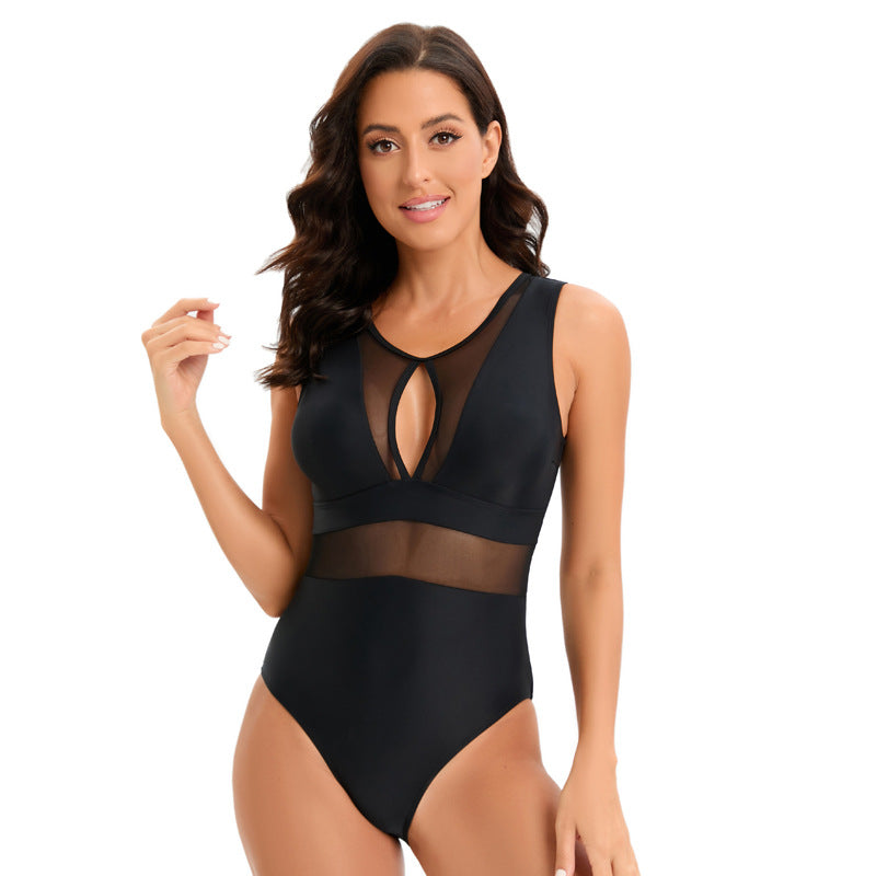 Maillot de bain une pièce sportif pour femmes avec inserts transparents Drune