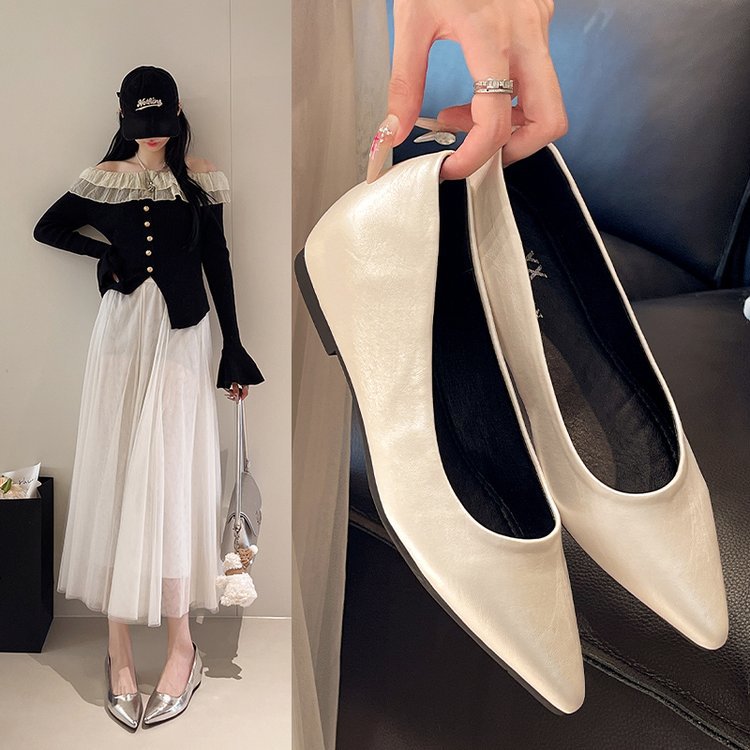 Ballerines pointues pour femmes à la mode en cuir de haute qualité R&B