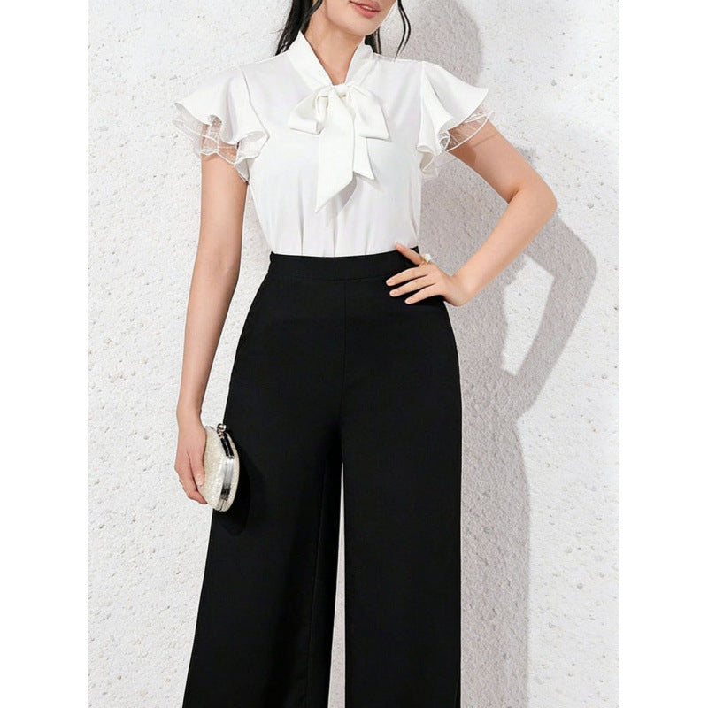 Blouse femme avec manches à volants et nœud féminin Heidi-Mode