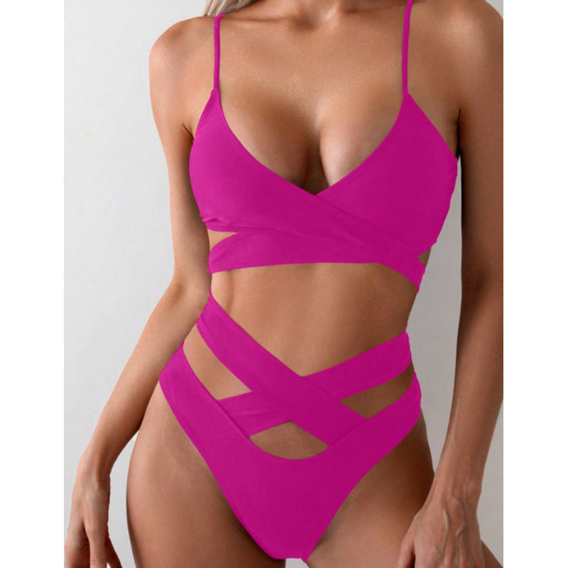 Bikini à taille haute pour femmes avec découpes et design enroulé raffiné R&B