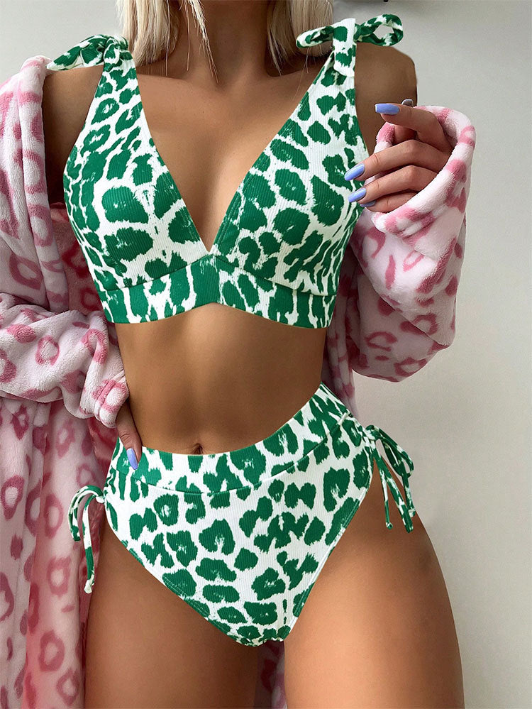 Bikini taille haute pour femmes avec un motif léopard ludique R&B