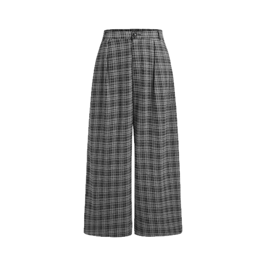 Pantalon large en culotte pour femmes avec motif à carreaux et taille haute