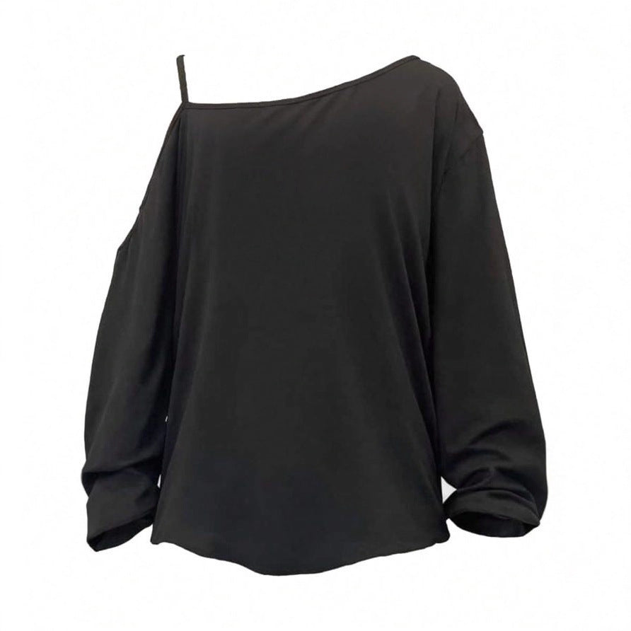T-shirt long à manches asymétriques et décolleté off-shoulder pour femmes avec un imprimé statement frappant et une coupe oversize décontractée Echo Archiv