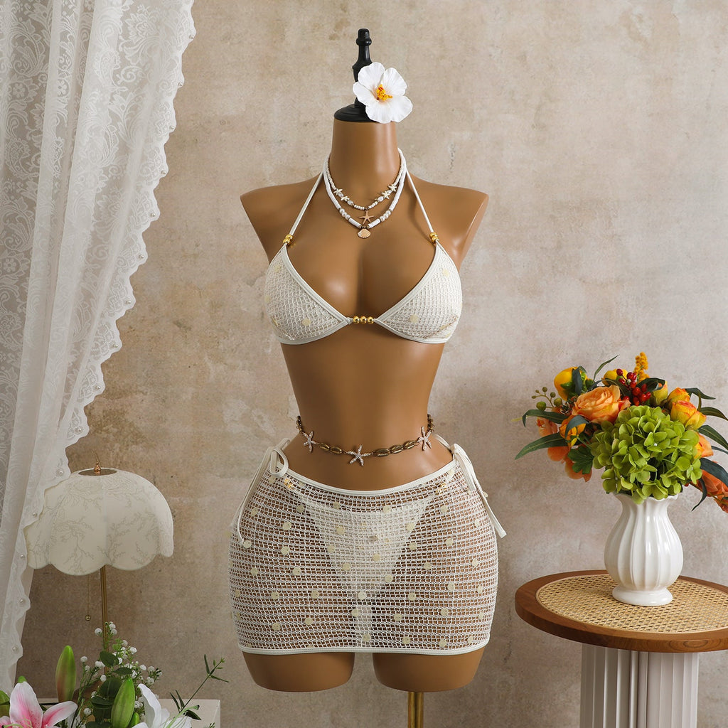 Bikini triangle pour femmes avec jupe transparente et détails scintillants R&B