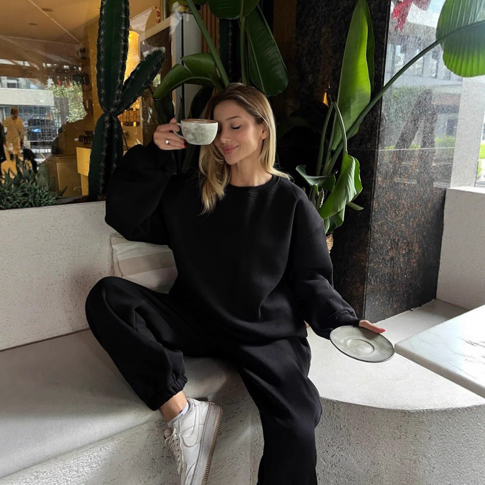 Ensemble de sweat à col rond oversize et pantalon de jogging taille haute à cordon pour femmes en French-Terry Echo Archiv