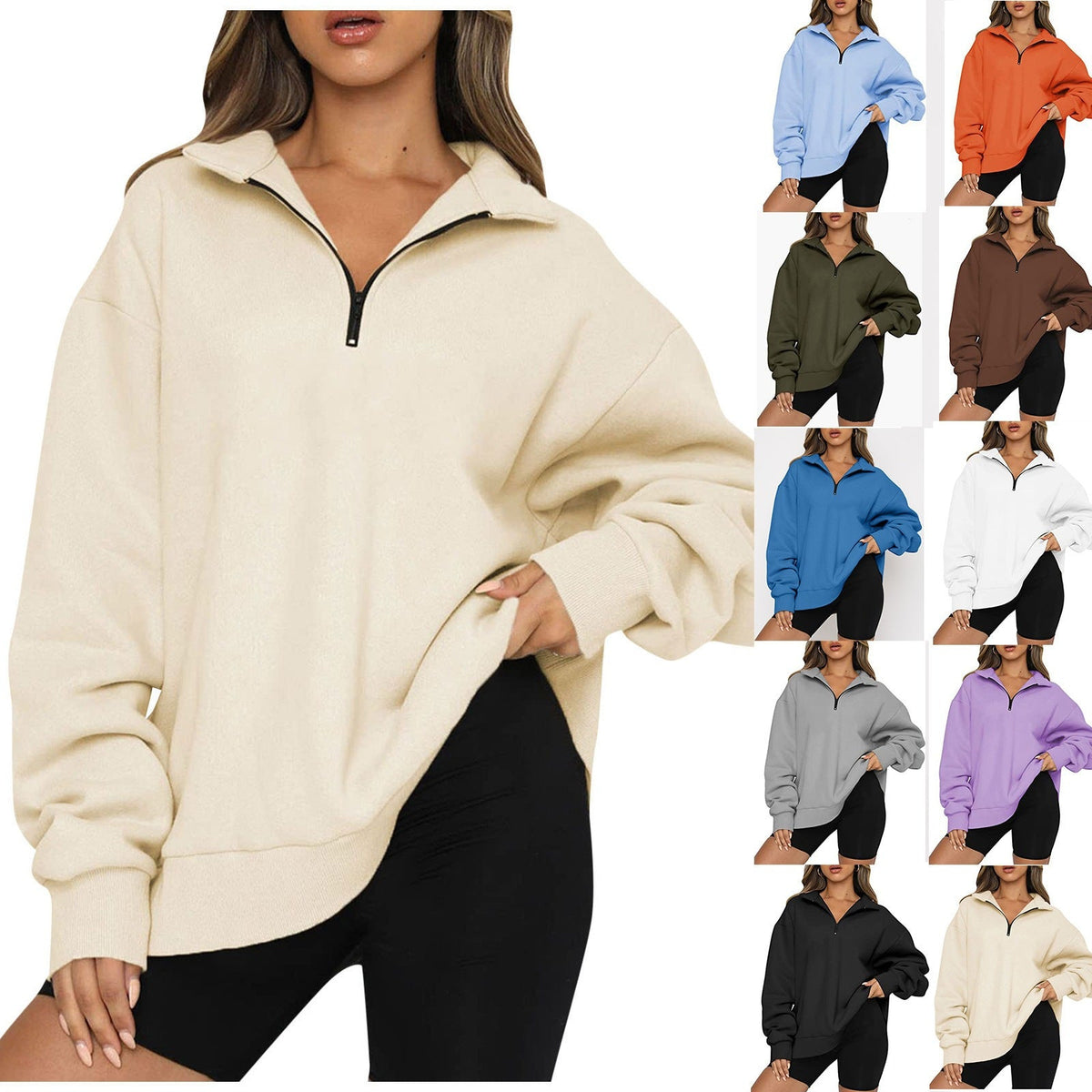Sweatshirt oversized pour femmes avec demi-zip, doublure en polaire douce et poche kangourou Echo Archiv
