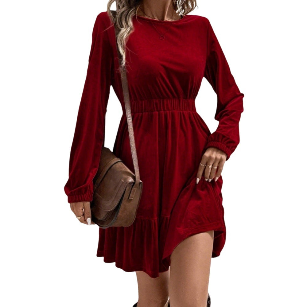 Robe mini en velours pour femmes avec couture élastique à la taille et jupe à volants Echo Archiv