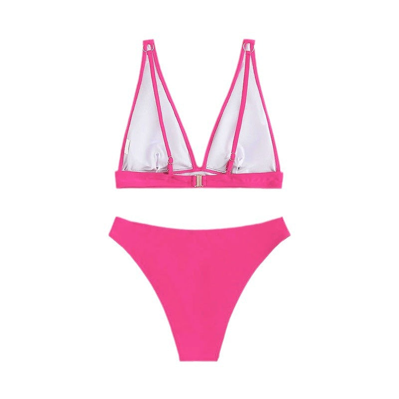 Bikini taille haute pour femmes avec décolleté en V et larges bretelles R&B