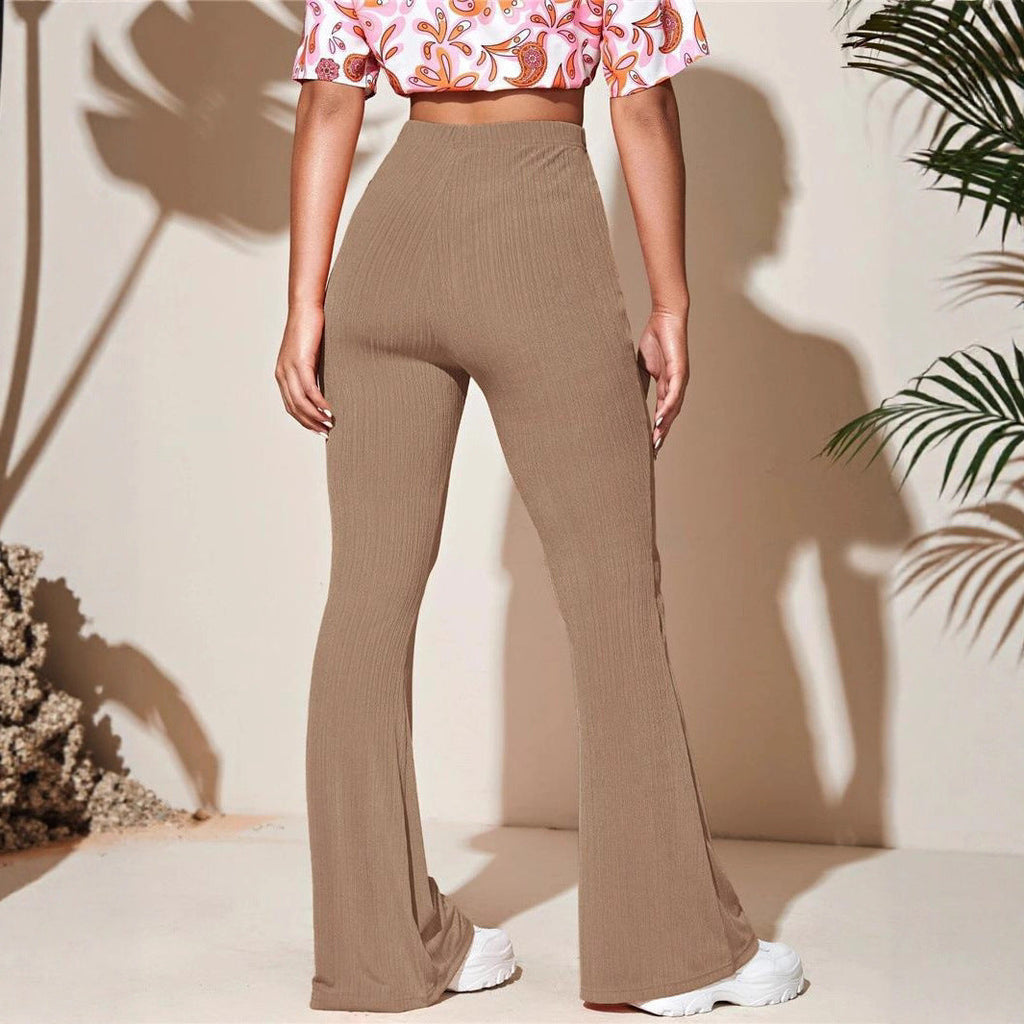 Pantalon évasé à taille haute et côtelé pour femmes avec jambe large et taille élastique Echoarchiv
