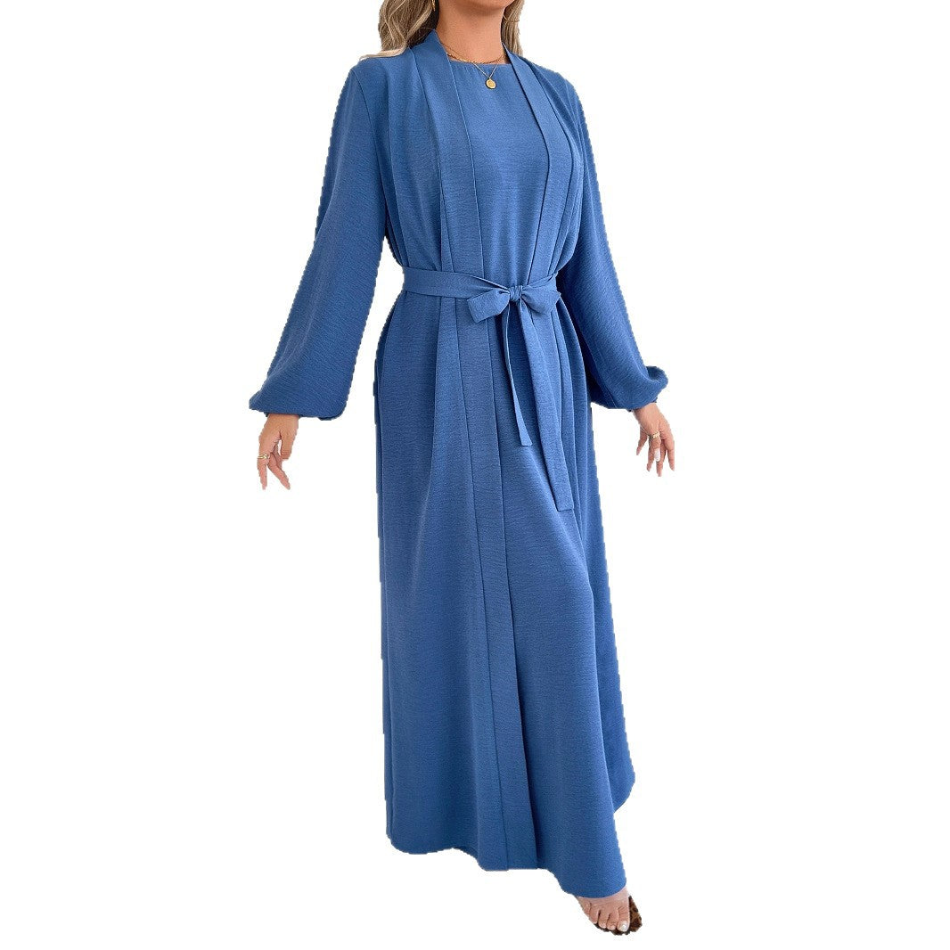 Robe maxi femme en look kimono avec ceinture à nouer et manches longues