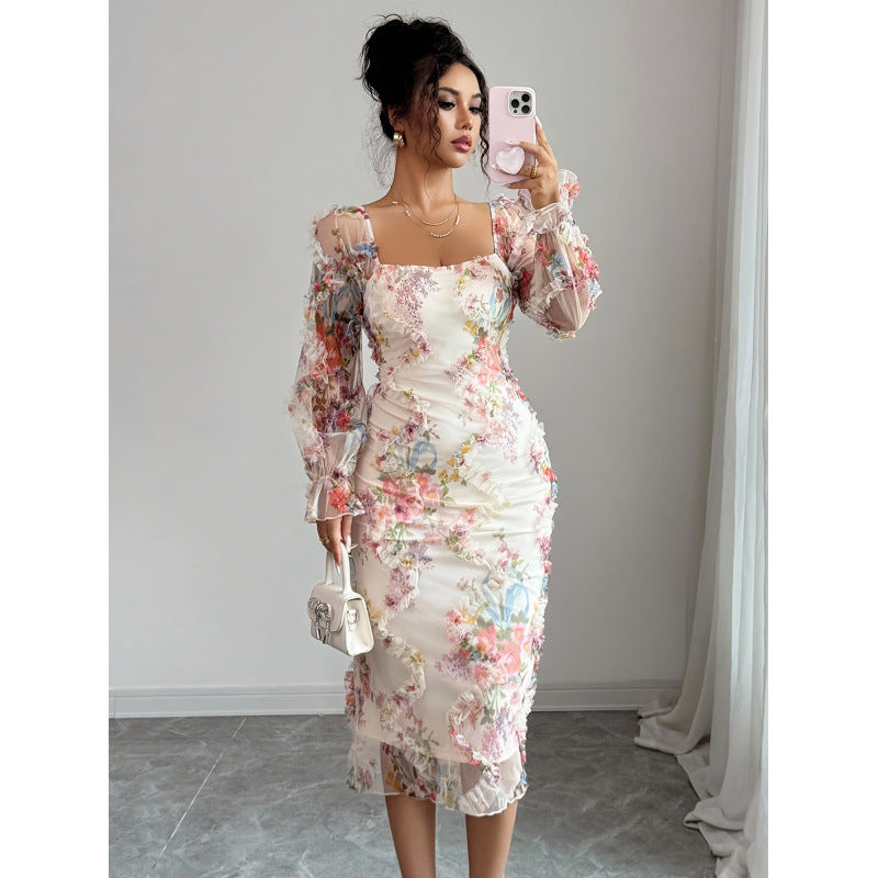 Robe à fleurs pour femmes avec manches transparentes Heidi-Mode