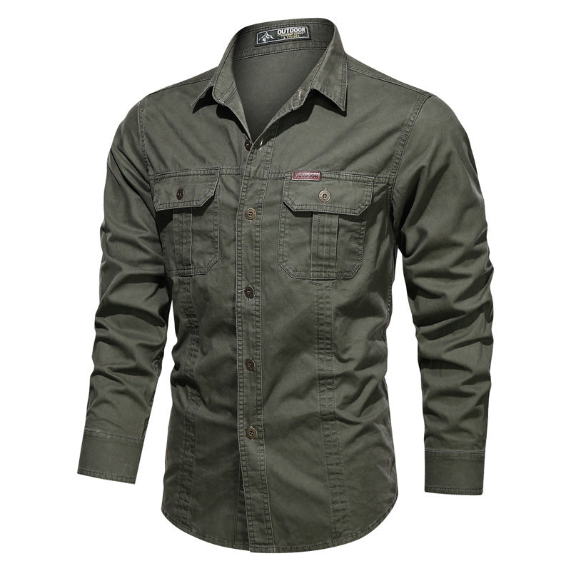 Chemise de plein air à manches longues pour hommes en twill de coton robuste avec poches à rabat et patte de boutonnage cachée Echo Archiv