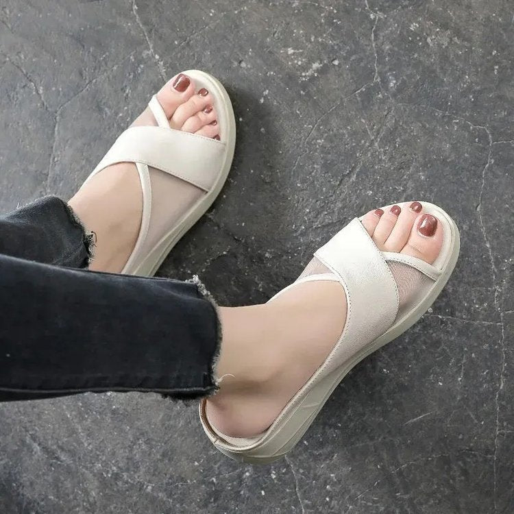 Sandales à talon compensé pour femmes avec surface en mesh respirant et semelle confortable R&B