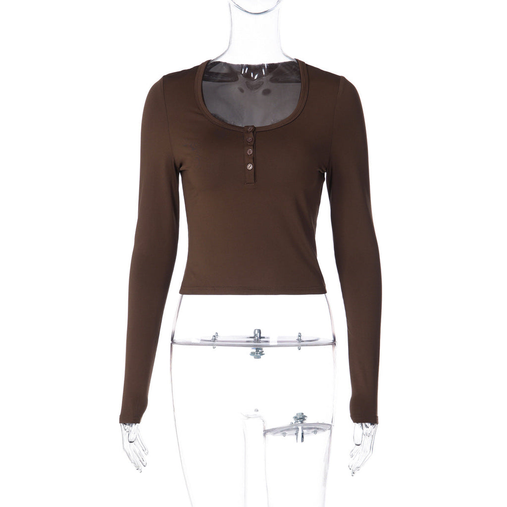 T-shirt à manches longues ajusté pour dames avec patte de boutonnage Heidi-Mode