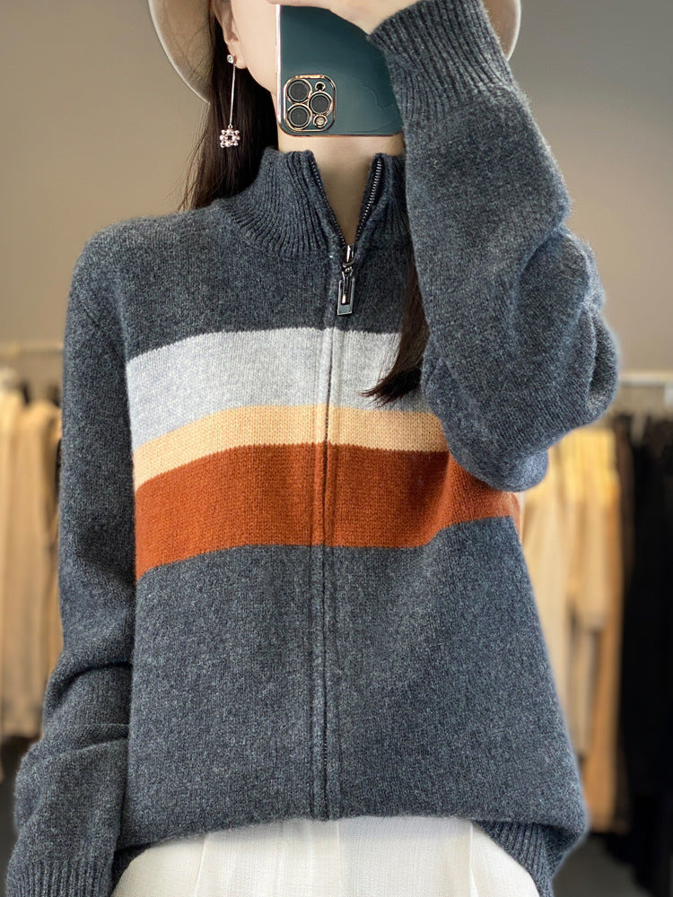 Gilet pour femmes avec rayures et fermeture éclair